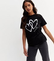 New Look Black Heart Love Blooms Logo T-Shirt